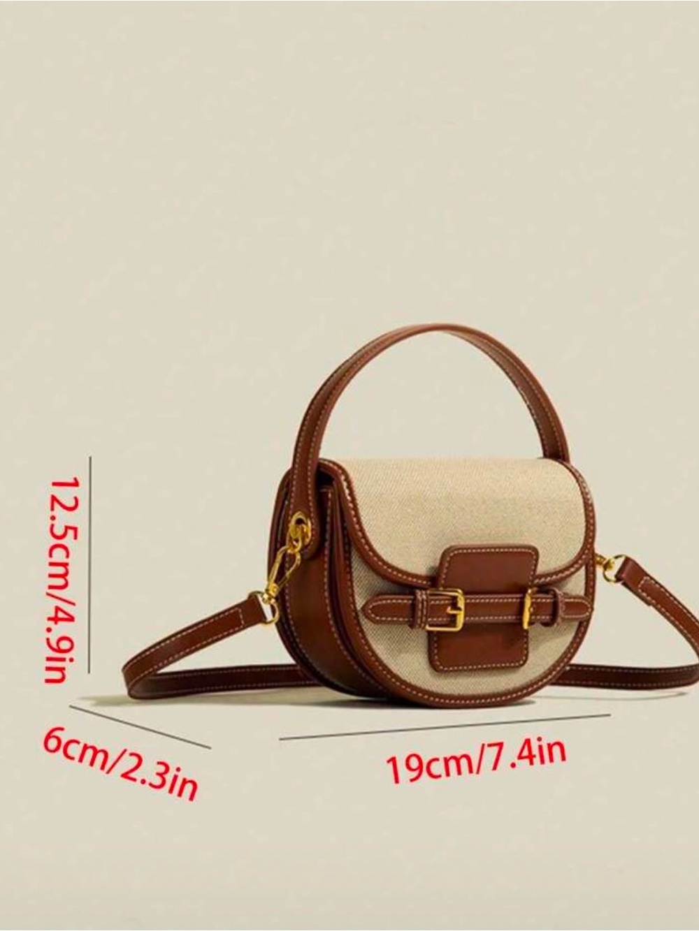 Brown & Cream Saddle Crossbody Bag with Top Handle - Picture 6 of 7